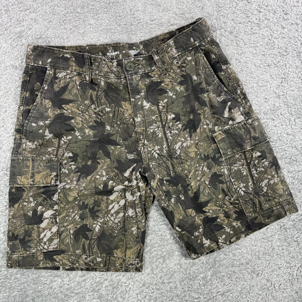 Old Navy Mens 34 Lived-In Straight Cargo‎ Shorts Photoreal Tree Camo 9 In Inseam